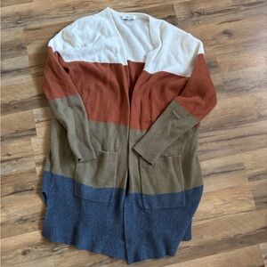 Madewell Cream and Rust Colorblock Open Cardigan